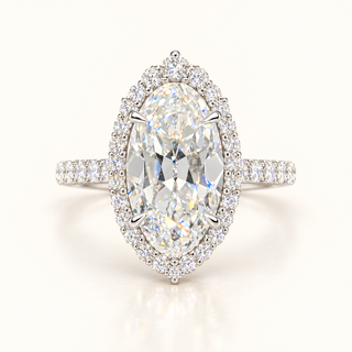 4.5 Carats Moval Old Mine Cut Set in an Elegant Halo Design Ring (LGD) -14kt Gold