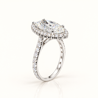 4.5 Carats Moval Old Mine Cut Set in an Elegant Halo Design Ring (LGD) -14kt Gold