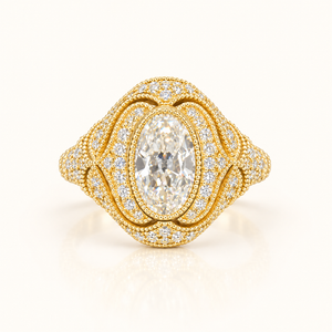 2.50 Carats Moval Old Mine Cut Set in a Vintage Art-Deco Inspired Ring - 14KT GOLD