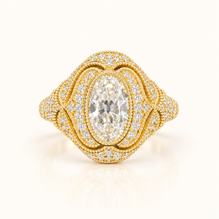 2.50 Carats Moval Old Mine Cut Set in a Vintage Art-Deco Inspired Ring - 14KT GOLD