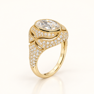 2.50 Carats Moval Old Mine Cut Set in a Vintage Art-Deco Inspired Ring - 14KT GOLD