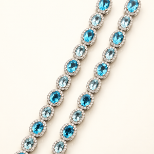 18 Carats Tennis Bracelet- LONDON BLUE TOPAZ, AQUAMARINE AND LAB GROWN DIAMONDS - 14kt Gold