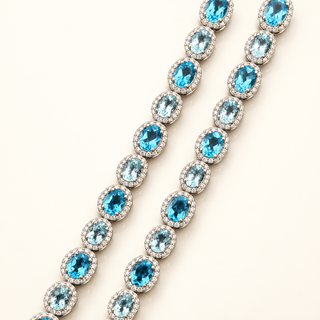 18 Carats Tennis Bracelet- LONDON BLUE TOPAZ, AQUAMARINE AND LAB GROWN DIAMONDS - 14kt Gold