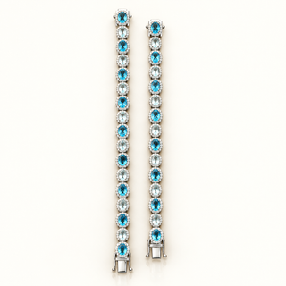 18 Carats Tennis Bracelet- LONDON BLUE TOPAZ, AQUAMARINE AND LAB GROWN DIAMONDS - 14kt Gold