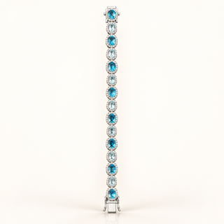18 Carats Tennis Bracelet- LONDON BLUE TOPAZ, AQUAMARINE AND LAB GROWN DIAMONDS - 14kt Gold