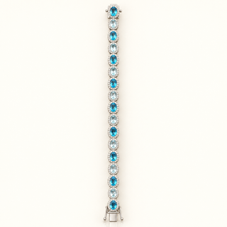 18 Carats Tennis Bracelet- LONDON BLUE TOPAZ, AQUAMARINE AND LAB GROWN DIAMONDS - 14kt Gold