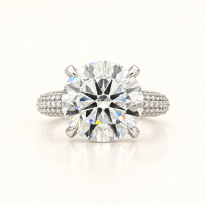6 Carats Round Diamond with 3-Row Pave Shank- 14KT GOLD