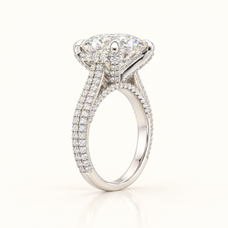 6 Carats Round Diamond with 3-Row Pave Shank- 14KT GOLD