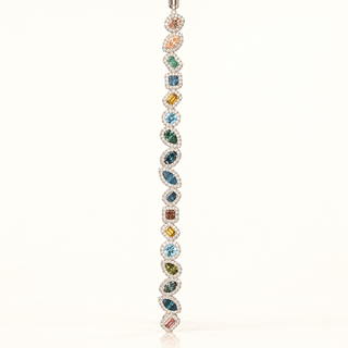 14.5 Carats Mixed Fancy Color and Shape Tennis Bracelet in 14kt Gold