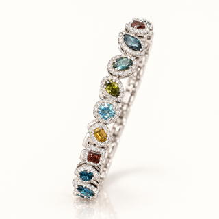 14.5 Carats Mixed Fancy Color and Shape Tennis Bracelet in 14kt Gold
