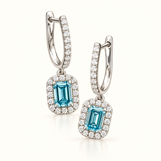 3 Carats Blue Diamond Dangling Earrings in 14kt Gold (Lab Grown Diamond)