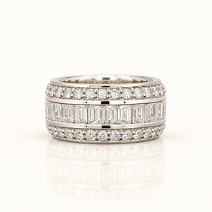 9 Carats Emerald and Round Cut Eternity Ring in 14kt Gold (Lab Grown Diamond)