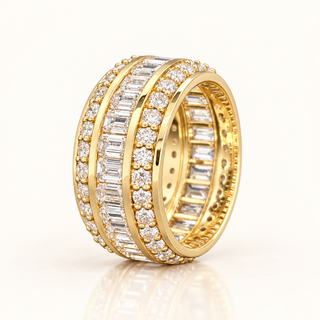 9 Carats Emerald and Round Cut Eternity Ring in 14kt Gold (Lab Grown Diamond)
