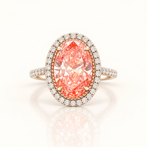 4 Carats Vivid Pink Oval Cut Ring in 14kt Gold (Lab Grown Diamond)