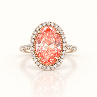4 Carats Vivid Pink Oval Cut Ring in 14kt Gold (Lab Grown Diamond)
