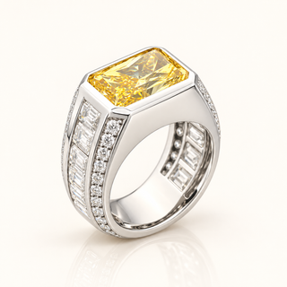 7 Carats Vivid Yellow Radiant Cut Men's Ring in 14kt Gold (Lab Grown Diamond)