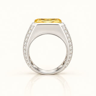 7 Carats Vivid Yellow Radiant Cut Men's Ring in 14kt Gold (Lab Grown Diamond)