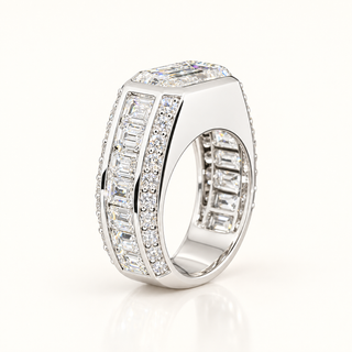 9 Carats F VS1 Emerald Cut Diamond Men's Ring 14kt Gold (LGD)