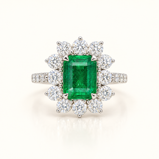 3 Carats Natural Zambian Emerald with LGD Diamonds Ring 14kt Gold