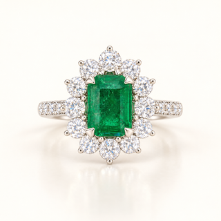 3 Carats Natural Zambian Emerald with LGD Diamonds Ring 14kt Gold
