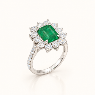 3 Carats Natural Zambian Emerald with LGD Diamonds Ring 14kt Gold