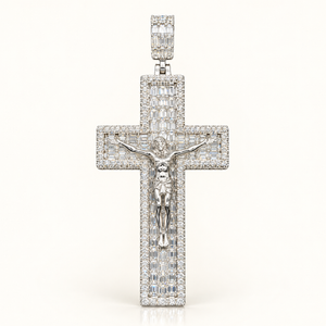 16.41 Carats Diamond Jesus Cross Pendant Crafted in 10K White Gold