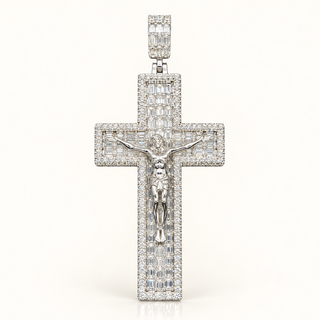 16.41 Carats Diamond Jesus Cross Pendant Crafted in 10K White Gold