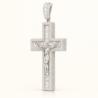 16.41 Carats Diamond Jesus Cross Pendant Crafted in 10K White Gold
