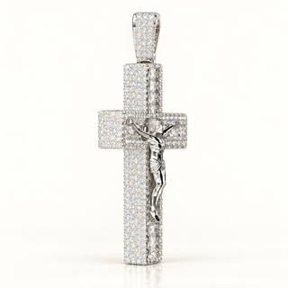 16.41 Carats Diamond Jesus Cross Pendant Crafted in 10K White Gold