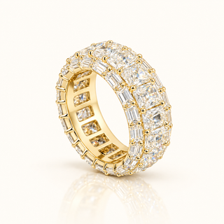 14 Carats Radiant & Emerald Cut Diamond Men’s Eternity Ring in 14K Gold