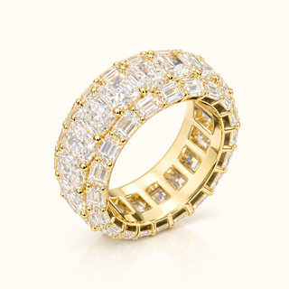 14 Carats Radiant & Emerald Cut Diamond Men’s Eternity Ring in 14K Gold