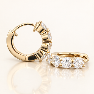 1.9 Carats Round Diamond Hoop Earrings in 14K Gold