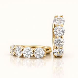 1.9 Carats Round Diamond Hoop Earrings in 14K Gold