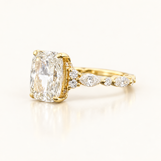 3.9 Carats Long Cushion Cut F/VS1 Lab-Grown Diamond Ring - 14K Gold