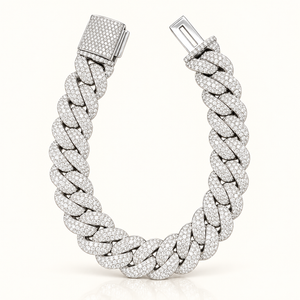 14 Carats Flower Set Diamond Cuban Bracelet 14mm in 10k White Gold