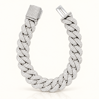 14 Carats Flower Set Diamond Cuban Bracelet 14mm in 10k White Gold