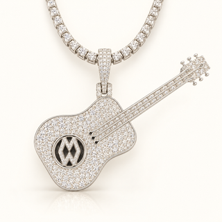 2 Carats Iced-Out Acoustic Guitar Pendant in 14K Gold l Custom Jewelry Pendant