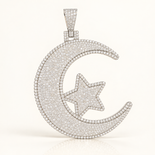 16 Carats Crescent & Star Pendant in 10K Gold l Custom Jewelry Pendant (LGD)