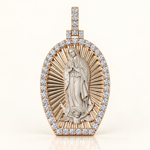 4 Carats Sacred Radiance Medallion Virgin Mary | Custom Jewelry Pendant (LGD) in 14K Rose Gold