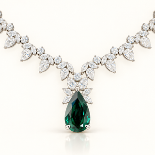 33 Carats Pear Pendant Necklace with Pear-Shaped Diamonds (LGD) in 14k Gold