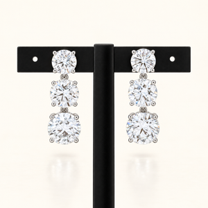 21.14 Carats Triple Drop Round-Cut (LGD) Diamond Earrings in 14K Gold (IGI CERTIFIED)