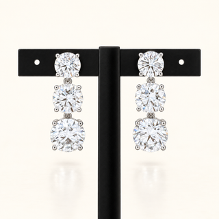 21.14 Carats Triple Drop Round-Cut (LGD) Diamond Earrings in 14K Gold (IGI CERTIFIED)