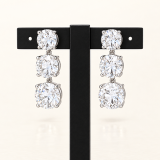 21.14 Carats Triple Drop Round-Cut (LGD) Diamond Earrings in 14K Gold (IGI CERTIFIED)