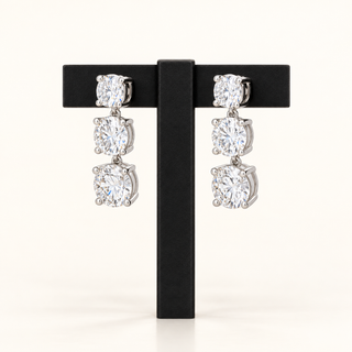 12.16 Carats Classic Three-Stone (LGD) Brilliant Drop Earrings in 14K Gold (IGI CERTIFIED)