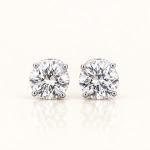 2 Carats Brilliant Round Diamond (LGD) Earrings with Scalloped in 14K Gold