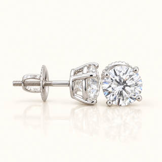 2 Carats Brilliant Round Diamond (LGD) Earrings with Scalloped in 14K Gold