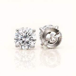 2 Carats Brilliant Round Diamond (LGD) Earrings with Scalloped in 14K Gold