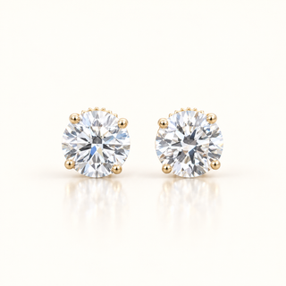 2 Carats Brilliant Round Diamond (LGD) Earrings with Scalloped in 14K Gold