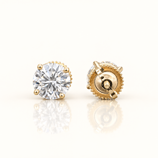 2 Carats Brilliant Round Diamond (LGD) Earrings with Scalloped in 14K Gold