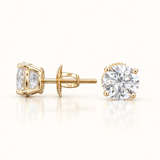 2 Carats Brilliant Round Diamond (LGD) Earrings with Scalloped in 14K Gold